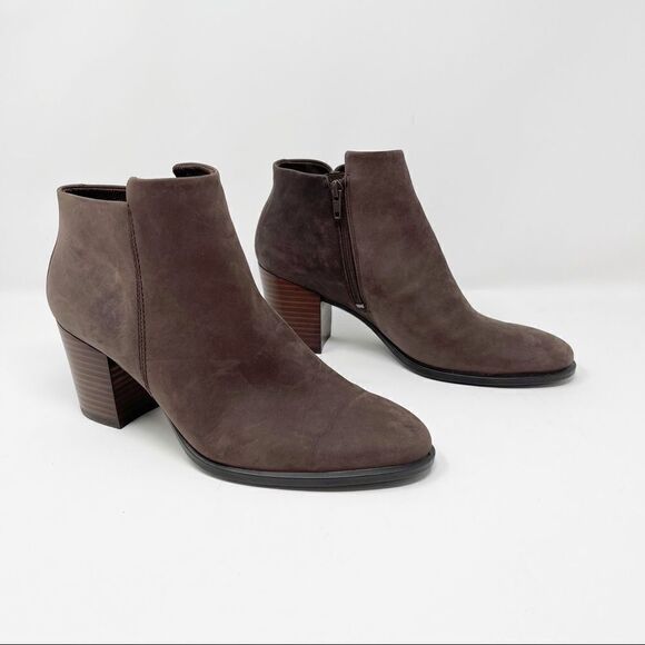 Ecco Brown Leather Ankle Block Heel Booties 41 - Picture 1 of 8